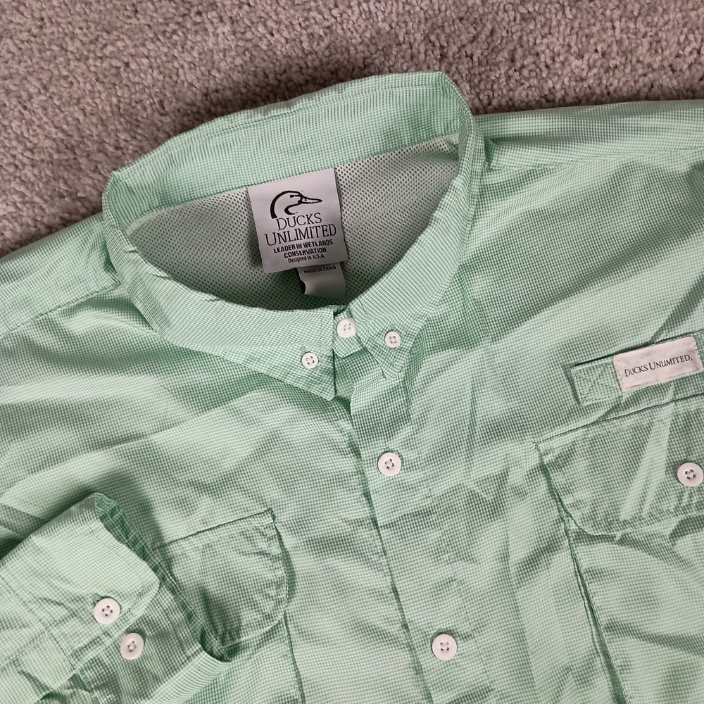 Ducks‎ Unlimited XL 80th Anniversary Green Gingham Check Mens Fishing Shirt